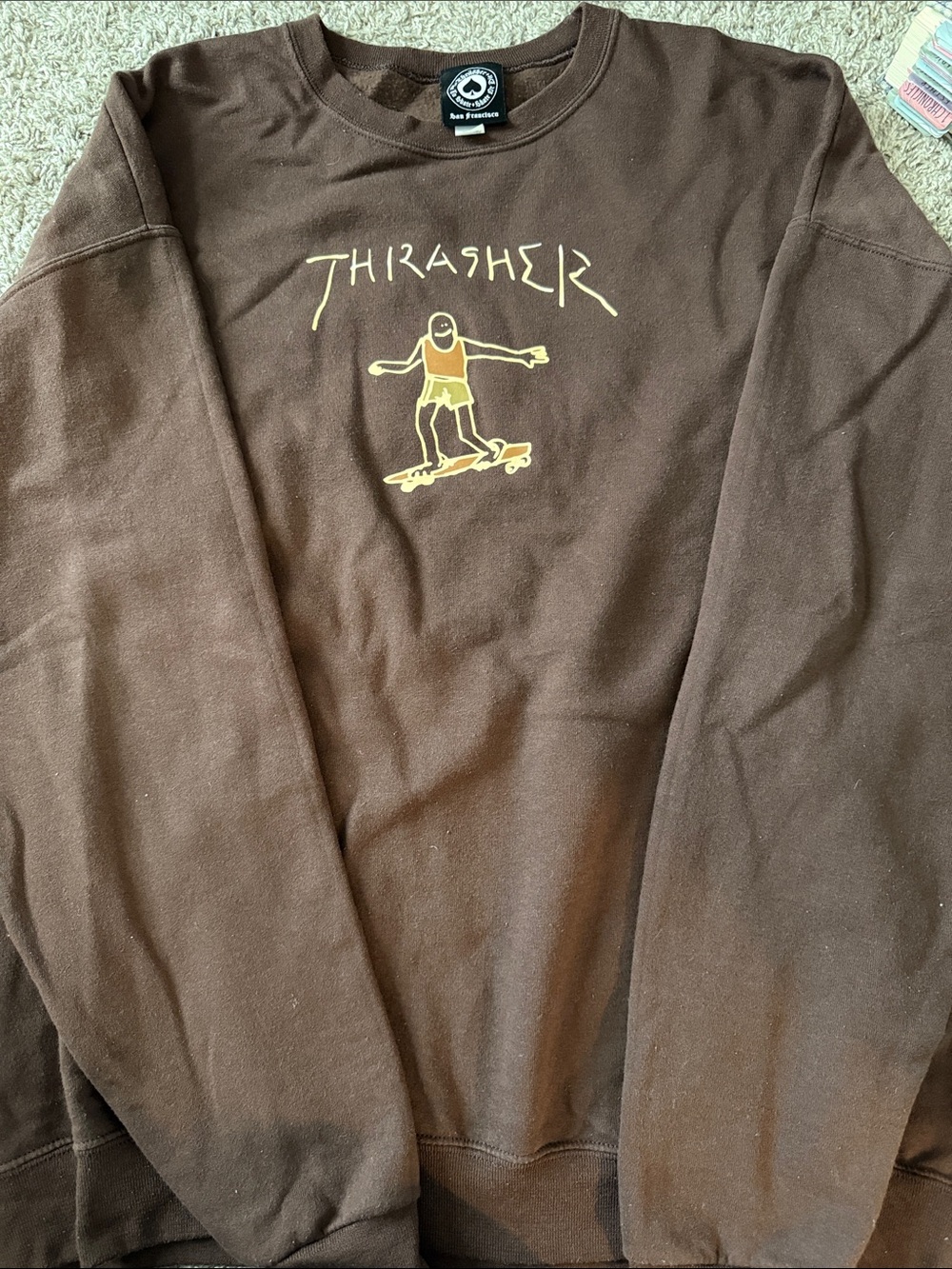 Thrasher Brown Sweatshirt with Yellow Skate Graphic